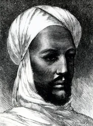 Porträtt av Muhammad Ahmad (1844-1885), känd som Mahdi, ledare för dervischerna i kriget mot britterna 1884, kolonialkrig, Sudan