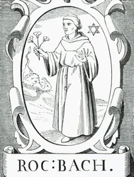 Porträtt av Roger Bacon (c.1220-92), illustration från Science and Literature in the Middle Ages and the Renaissance, skriven och graverad av Paul Lacroix, 1878