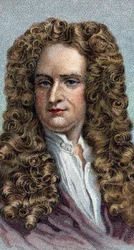 Porträtt av Sir Isaac Newton 1642-1727, engelsk fysiker och matematiker - Från serien "" Leaders of Men" - Kromolitografi - Engelska skolan, 1900-talet -