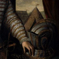 Porträtt av Sir Robert Dudley, greve av Leicester (ca 1532-88) 1500-tal (olja på duk) (detalj)