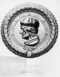Porträtt av Sir Thomas Lovell (d.1524) 1485, från bronsmedaljongen i Henry VII Chapel Westminster Abbey av Torregiano (litho) (s/v foto)