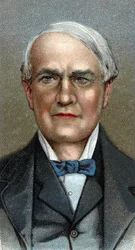 Porträtt av Thomas Alva Edison - amerikansk uppfinnare - Från serien "" Leaders of Men"" - Chromolithography - English School, 1900-talet -