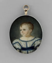 Porträtt av en pojke, ca 1820-30 (akvarell på elfenben, förgylld och glas)