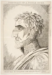 Porträtt av en ädel hertig, jag skulle tro att detta huvud har en del talang för militära angelägenheter, puben Thos McLean, 1829
