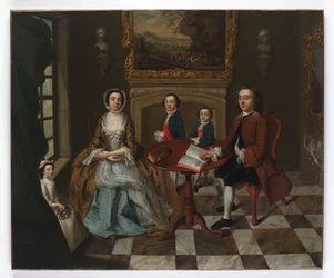 Porträtt av en familj i en interiör, tänkt att vara familjen Roubel, 1750-talet
