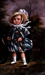 Porträtt av ett barn med en svart hund, ca 1830
