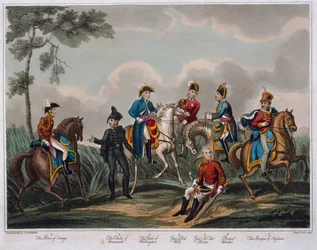 Porträtt av generalofficerarna, från An Historical Account of the Battle of Waterloo, publicerad av M. Colburn, 1817 (färgad akvatint)