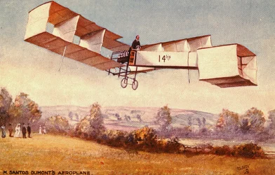 Vykort föreställande Santos-Dumont 14-bis flygplan, ca. 1910