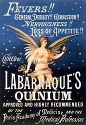 Posterreklam Labarraques Quinium, medicin med kinin mot feber, allmän svaghet, utmattning, nervositet, aptitlöshet, 1889