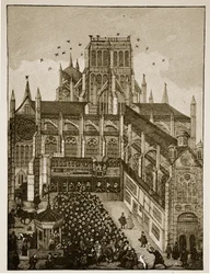 Predikar inför kungen och prinsen av Wales vid Pauls Cross 1616, efter en målning från 1600-talet