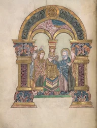 Presentation i templet, Add. 49598, f.34v, från Benedictional of St Aethelwold, 971-984 (vellum)