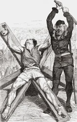 Fånge som torteras på Andreaskorset, cirka 1865