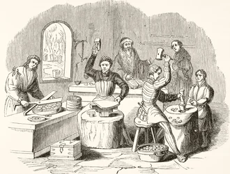 Myntprocess på 1500-talet, från The National and Domestic History of England av William Hickman Smith Aubrey (1858-1916) publicerad London, ca 1890