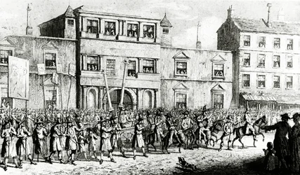 Procession från 1741 i London som hånar frimurare, 1843