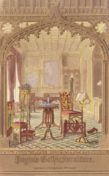 Pugins Gothic Furniture, av Augustus Charles Pugin (1762-1832), utgiven av R. Ackermann, 1827