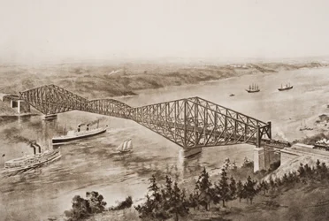 Quebec Bridge över St. Lawrence River, Kanada, illustration från 