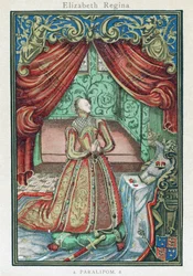 Drottning Elizabeth I i bön, framsida till "Christian Prayers