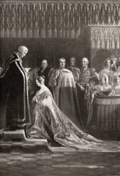 Drottning Victoria (1819-1901) tar emot det heliga sakramentet efter sin kröning