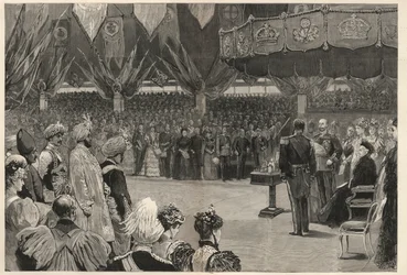 Drottning Victoria öppnade Imperial Institute of the United Kingdom, the Colonies and India i London, maj 1893.