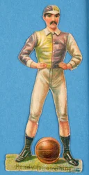 Redo för vad som helst?, utklippt av en fotbollsspelare, 1880-90-tal
