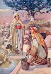 Rebekka vid brunnen, ur "A Book of Modern Palestine" av Richard Penlake pub. ca 1910 (tryck)