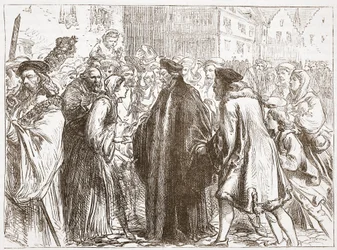 Mottagande av John Huss i Nürnberg, illustration från The History of Protestantism av James Aitken Wylie (1808-1890), pub. 1878