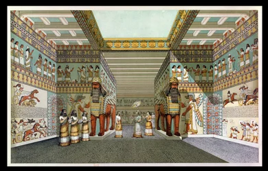 Rekonstruktion av hallen i ett assyriskt palats, från upptäckter i ruinerna av Nineve och Babylon av Austen Henry Layard (1817-94)