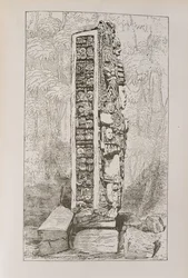 Representation av Mayan hieroglyfer på en Stele, från "Narrative and Critical History of America", pub. år 1889