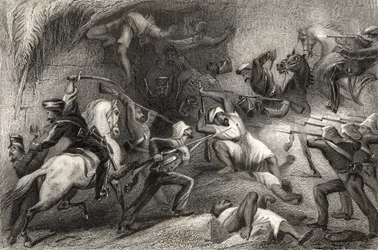 Repulse of a sortie from Delhi, från "The History of the Indian Mytery" publicerad 1858