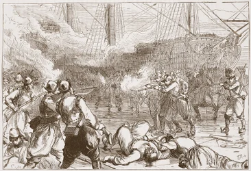 Repulse of the Spanish Soldiers at Amsterdam, illustration från The History of Protestantism av James Aitken Wylie (1808-1890), pub. 1878