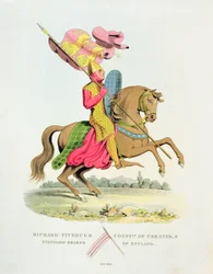 Richard Fitzhugh, konstapel av Chester och fanbärare av England, 1141, från Ancient Armor av Samuel Rush Meyrick, 1824