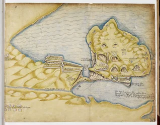 Richard Grenvilles plan av Tintagel, ca 1583 (penna och akvarell på papper)