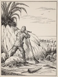 Robinson Crusoe, illustration från The Story of Robinson Crusoe: En anpassning för barn efter Defoes språk, pub. av Griffith Farran Browne & Co. Limited, London
