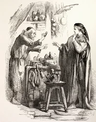 Romeo köper gift från apoteket, illustration från Romeo och Julia, från 