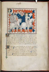 Royal 19 B.XV, F.37 Ryttaren på den vita hästen och hans följare; John ovan, till vänster, från 