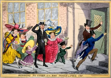 Springer till täcket med Bore Family in Full Cry, c.1830 (handfärgad gravyr)