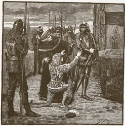 Rutland bönfaller Clifford att skona sitt liv, illustration från Cassells Illustrated History of England (sepiafoto)