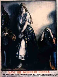 "Rädda kvinnorna i Ryssland" (färg litho)