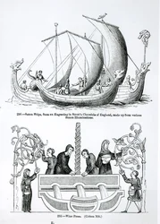 Saxon Ship, från en gravyr i Strutts Chronicle of England och en vinpress
