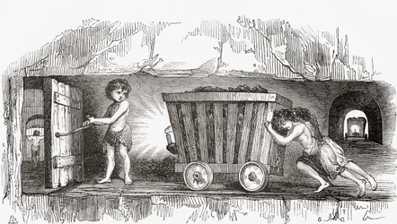 Scen inuti en engelsk kolgruva, tidigt 1800-tal (gravyr)
