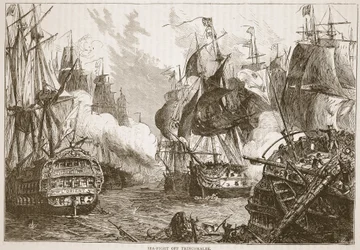 Sjökamp utanför Trincomalee, illustration från Cassells Illustrated History of India av James Grant, pub. 1879