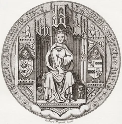 Sigill av Robert Stewart, hertig av Albany, ca. 1340 1420. Medlem av det skotska kungahuset, regent, guvernör i Skottland, Hertig av Albany, Earl of Fife & Menteith. Från Iconographia Scotica eller Portraits of Illustrious Persons of Scotland, publicerad 1