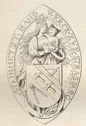 Frimurarnas sigill i Strasbourg, 1524, ur "The History of Freemasonry, volym II", utgiven av Thomas C. Jack, London, 1883