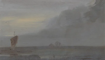Seapiece with Boats: Evening, tidigare tillskriven J.M.W. Turner (1775-1851) och även tillskriven Peter de Wint (1784-1849), 1810-20 (olja på papper)