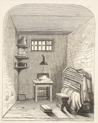 Separat cell i den gamla delen av fängelset i Brixton, illustration från The Criminal Prisons of London och Scenes from Prison Life av Henry Mayhew och John Binny, pub. 1862