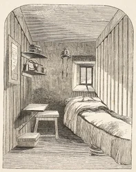 Separat sovcell i en av de nya flyglarna av Female Convict Prison i Brixton, illustration från The Criminal Prisons of London och Scenes from Prison Life av Henry Mayhew och John Binny, pub