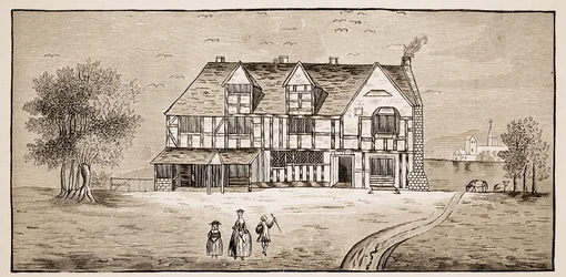 Shakespeares hus, Stratford-Upon-Avon (sepiafoto)