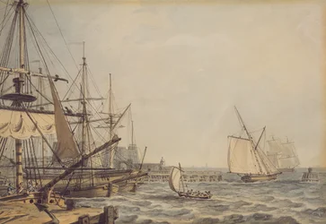 Sjöfart utanför mynningen av floden Hull, tidigt 1800-tal (blyerts, penna, bläck och akvarell på papper)