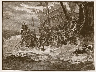 Shipwreck of Prince William, illustration från Cassells Illustrated History of England (sepiafoto)