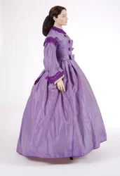 Sidovy av en lila dagklänning, 1860-tal (randig sidentaft)